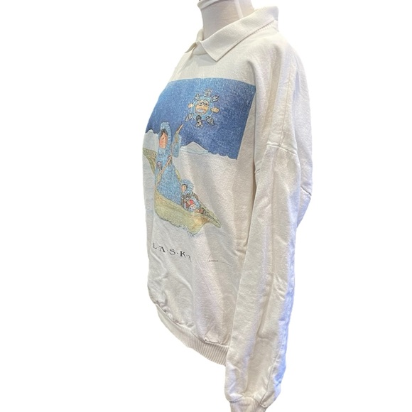 VTG Wek The World Eskimos In Boat Alaska Sweatshirt with Collar Mens Sz 1 (L-XL) - Picture 3 of 13
